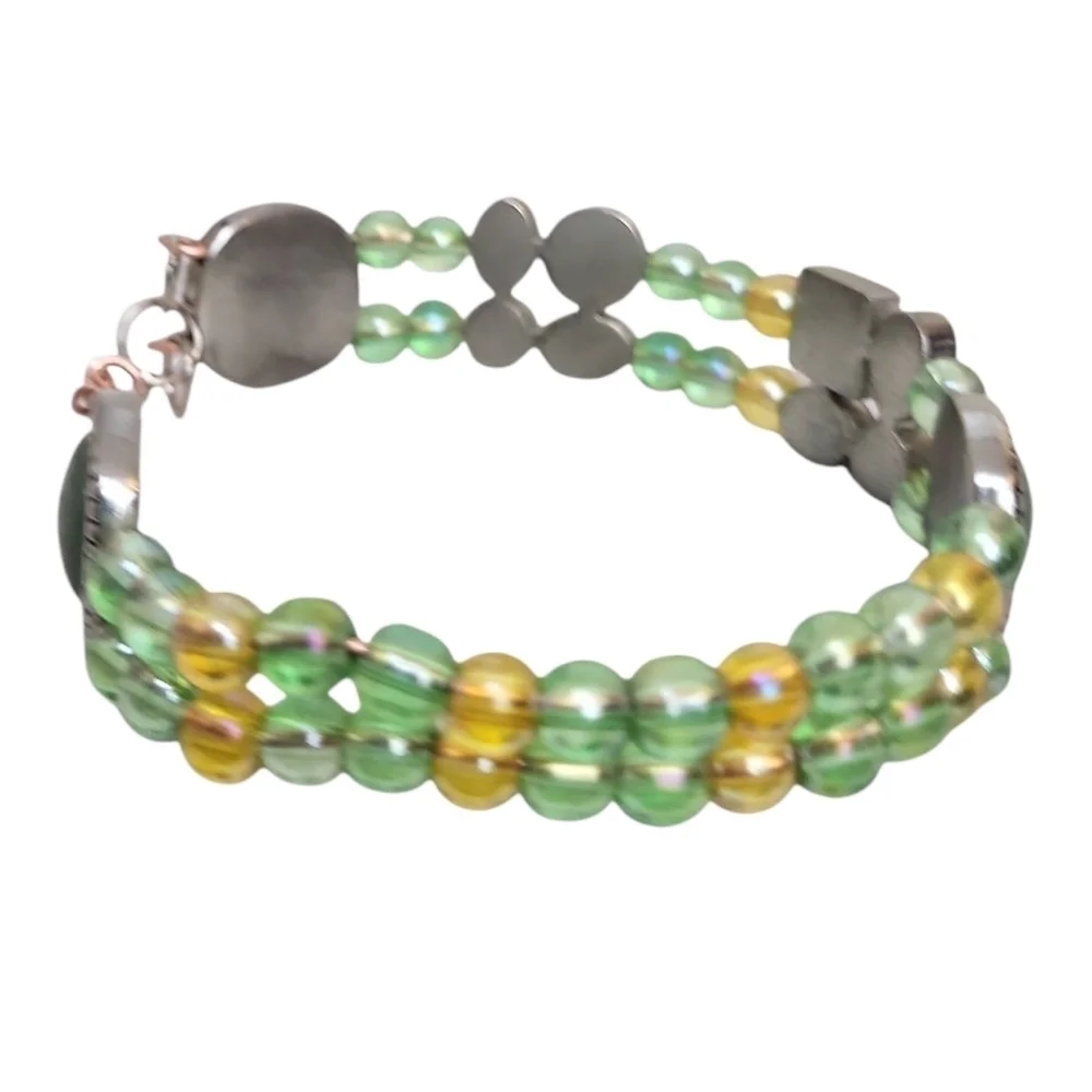 Translucent Green Yellow Faceted Colorful Beaded Cooper Bracelet